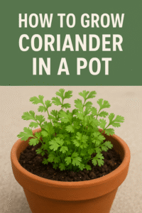 Healthy coriander plants growing in terracotta pot with soil, perfect for balcony gardening