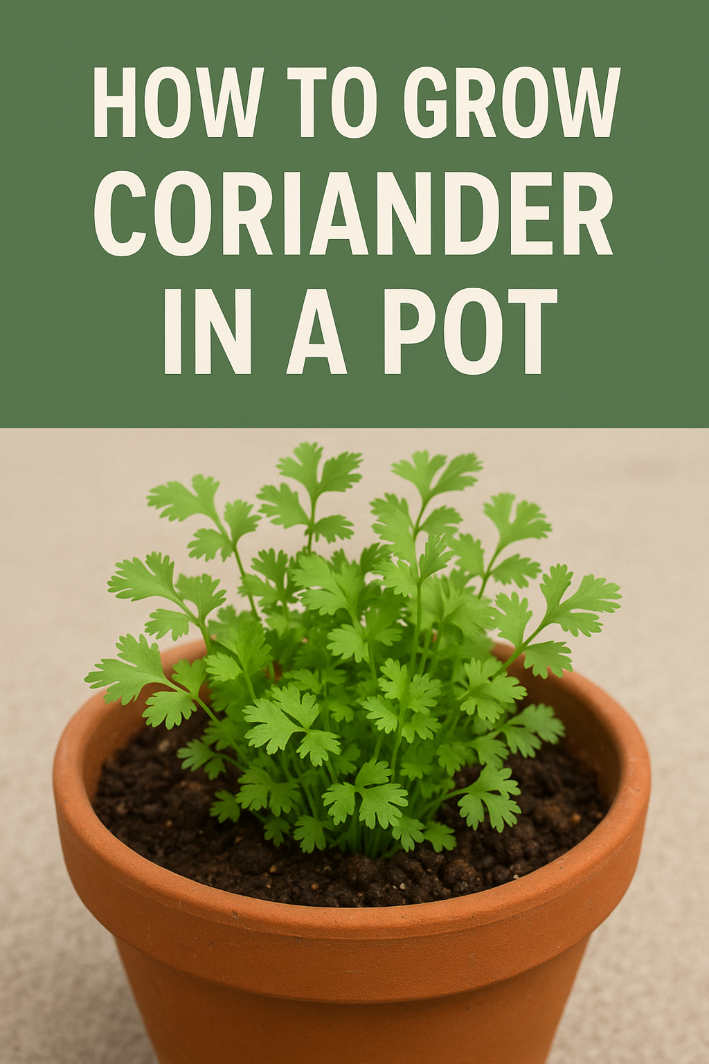 Healthy coriander plants growing in terracotta pot with soil, perfect for balcony gardening